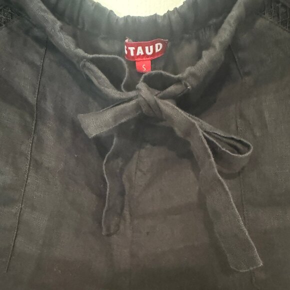 STAUD MACKENZIE BLACK WIDE LEG LINEN PANTS WITH LACE ACCENTS - Picture 9 of 14